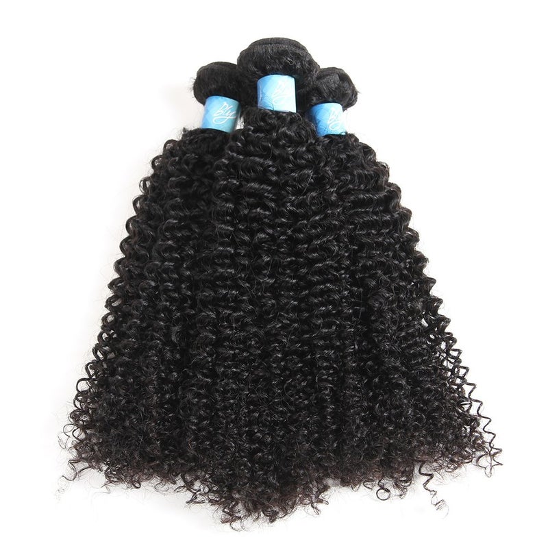 BLY 7A Mongolian Afro Kinky Curly Human Hair 3 Bundles Unprocessed Hair Weave Weft Big Hair for African American Women Natural Color (12/14/16 Inch, Kinky Curly Black) - Image 2